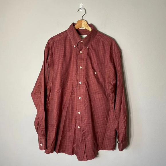 Orvis Men's Large Comfort Stretch Twill Long Sleeve Button Down Plaid Shirt Red - Picture 2 of 16